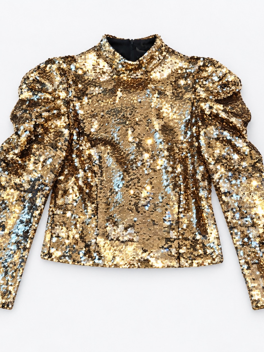 Alice + Olivia Gold Sequin Puff-Sleeve Top